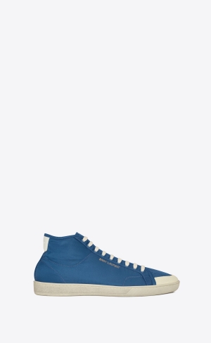 YSL Court Klassische Sl/39 Mid-top Sneakers In Nylon And Leder Navy Weiß | 92865-PIQA