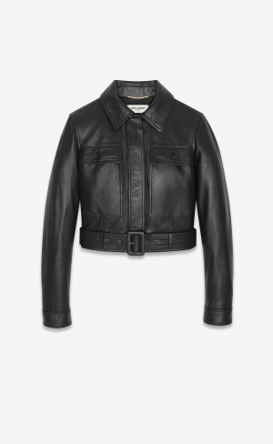 YSL Cropped Jacket In Drummed Lambskin Noir | 40261-BQAP