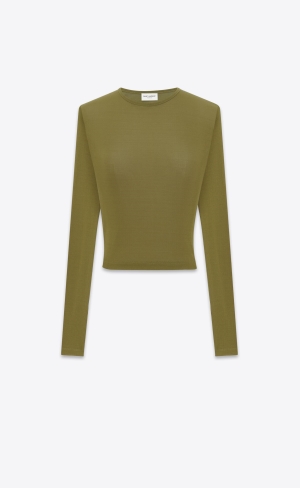 YSL Cropped Top In Jersey Vert Mousse | 32104-BXRY