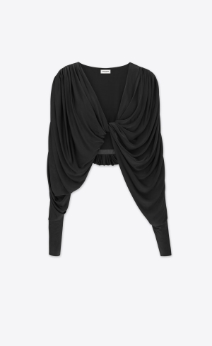 YSL Cropped Top In Shiny Jersey Schwarz | 15489-QFLS