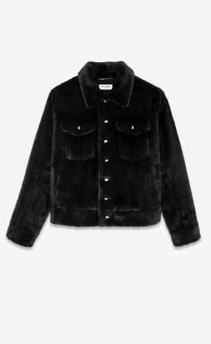 YSL Denim Jacket In Animal-free Fur Noir | 81205-XGTR