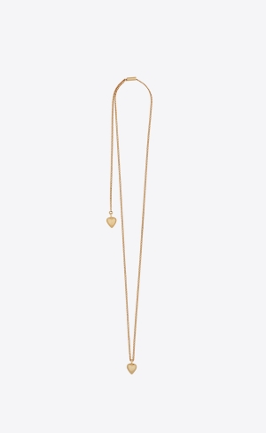 YSL Double Heart Charm Sliding Necklace Gold | 37920-WPNM