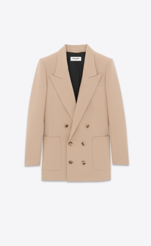 YSL Double-breasted Jacket In Wolle Gabardine Beige | 25730-BPLG