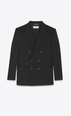 YSL Double-breasted Jacket In Wolle Twill Noir | 13850-DAJE