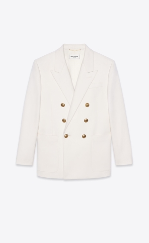 YSL Double-breasted Jacket In Wolle Twill Chalk | 70183-SGRT