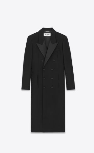 YSL Double-breasted Tuxedo Coat In Wolle Schwarz | 65104-DIWV