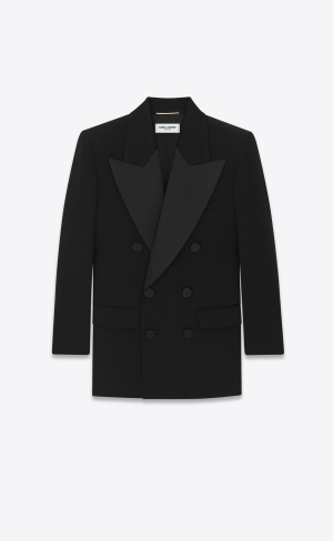 YSL Double-breasted Tuxedo Jacket In Grain De Poudre Schwarz | 10376-YWFX