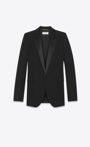 YSL Double-breasted Tuxedo Jacket In Grain De Poudre Schwarz | 85934-XQYI