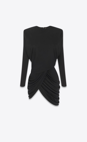 YSL Draped Kleider In Shiny Jersey Schwarz | 80963-OCAZ