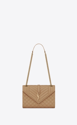 YSL Envelope Medium Chain Bag In Mix Matelassé Grain De Poudre Embossed Leder Grau Braun | 21456-FKOM