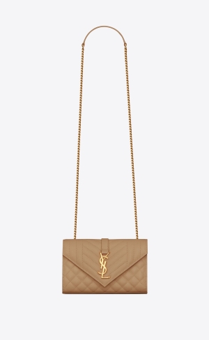 YSL Envelope Small Bag In Mix Matelassé Grain De Poudre Embossed Leder Grau Braun | 08451-IONZ