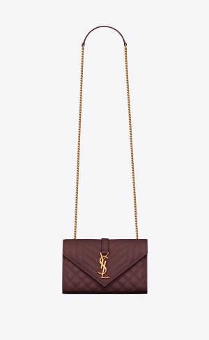 YSL Envelope Small Bag In Mix Matelassé Grain De Poudre Embossed Leder Dunkelrot | 92574-GJQP