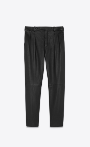 YSL Falten Pants In Drummed Lambskin Schwarz | 53489-BUQI