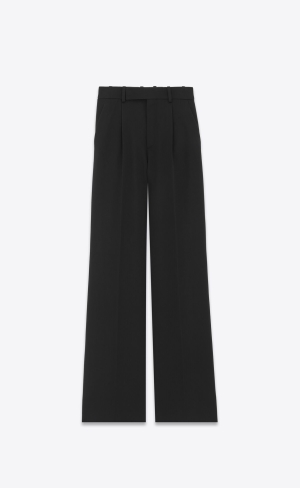 YSL Flared Pants In Grain De Poudre Schwarz | 23679-UHXF