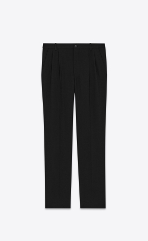 YSL Gerade Pants In Chevron Wolle Schwarz | 93401-SDQT