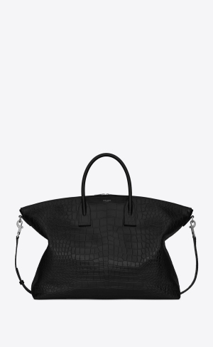 YSL Giant Bowling Bag In Crocodile-embossed Leder Schwarz | 91036-OVSD