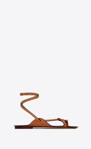 YSL Isla Flache Sandals In Smooth Leder Cuoio | 05396-OMRD