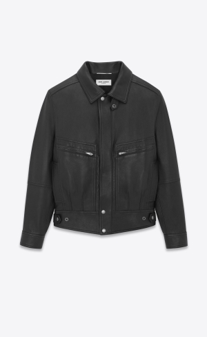 YSL Jacket In Drummed Lambskin Schwarz | 12048-DZHI