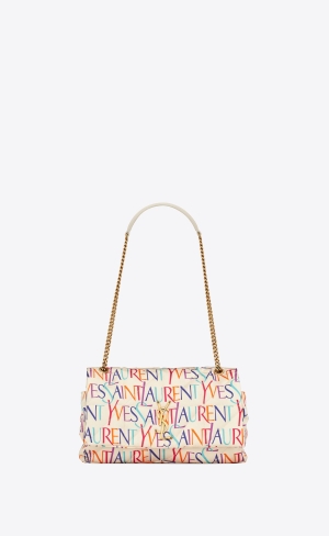 YSL Jamie Medium Chain Bag "Carré Rive Gauche" In Printed Yves Saint Laurent Silk Blanc Et Multicolore | 14875-JQDL
