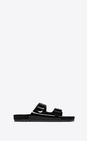 YSL Jimmy Flache Sandals In Lack Leder Noir | 06257-YDHM