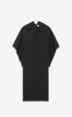 YSL Kaftan In Matte And Shiny Silk Schwarz | 89312-YUQD