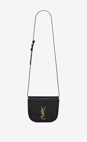 YSL Kaia Small Satchel In Shiny Crocodile-embossed Leder Noir | 37624-FOYA