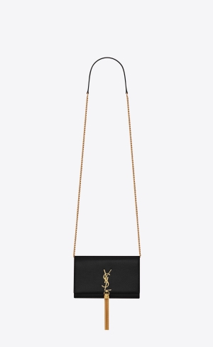 YSL Kate Chain Wallet With Tassel In Grain De Poudre Embossed Leder Schwarz | 59407-SZOF