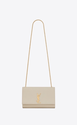 YSL Kate Medium Chain Bag In Grain De Poudre Embossed Leder Blanc Vintage | 90751-JGDZ