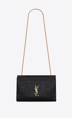 YSL Kate Medium Reversible Chain Bag In Wildleder And Crocodile-embossed Leder Grau Braun | 27918-UXSW