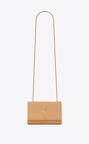 YSL Kate Small Chain Bag In Grain De Poudre Embossed Leder Dunkelbraun | 16324-GPZQ