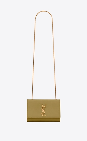YSL Kate Small Chain Bag In Grain De Poudre Embossed Leder Grün | 62139-VDYP