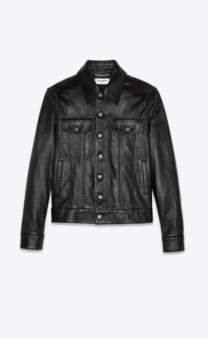 YSL Lambskin Denim Jacket Schwarz | 73094-PCGY