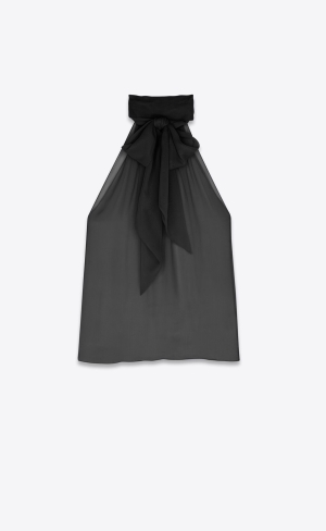 YSL Lavallière-neck Blouse In Crepe Muslin Noir | 15074-HTYF