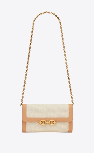 YSL Le Maillon Chain Wallet In Canvas And Vegetable-tanned Leder Braun Gold | 54038-VAPK