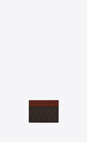 YSL Le Monogramme Card Holder In Cassandre Canvas And Smooth Leder Braun | 85342-SPCI