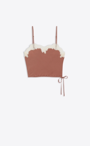 YSL Lingerie Top In Crepe Satin Terracotta | 46785-AXWU