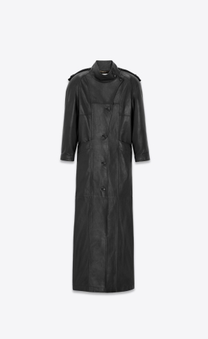 YSL Long Coat In Lambskin Schwarz | 92304-XLYS