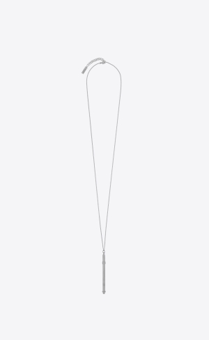 YSL Long Cocktail Stirrer Necklace In Metal Palladium | 89214-QAXJ