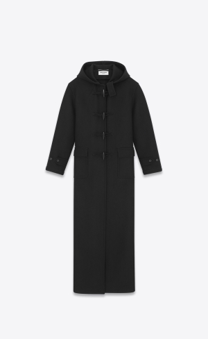 YSL Long Duffle Coat In Wolle Schwarz | 28647-OFYD