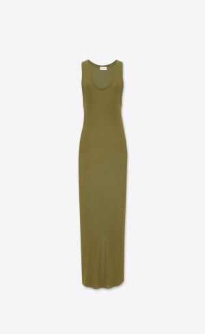 YSL Long Kleider In Jersey Vert Mousse | 58761-VKGB