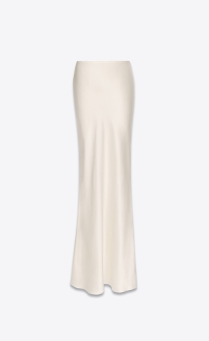 YSL Long Skirt In Washed Satin Craie | 65187-CGNJ