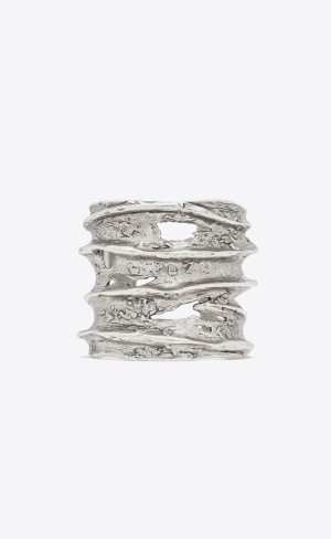 YSL Long Tornado Crater Cuff Bracelet In Metal Silber | 86405-YMHA