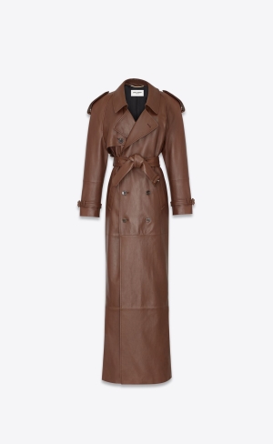 YSL Long Trench In Lambskin Brun Chene | 18593-EXUR