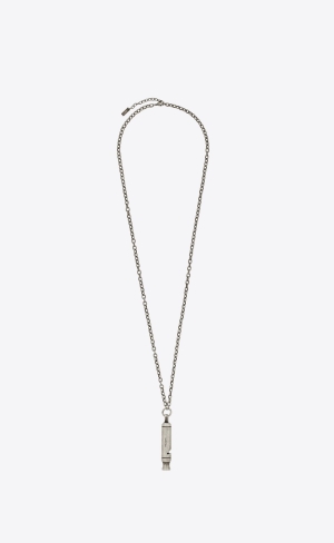 YSL Long Whistle Charm Necklace In Metal Silber | 38167-RPUX