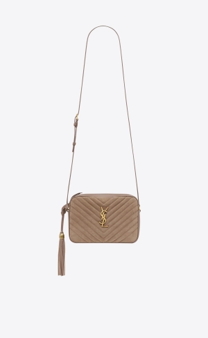 YSL Lou Camera Bag In Gesteppt Wildleder Grau Braun | 19083-IAYB