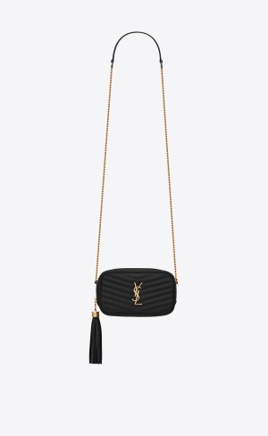 YSL Lou Mini Bag In Gesteppt Grain De Poudre Embossed Leder Schwarz | 68273-ETQH