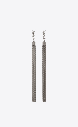 YSL Loulou Earrings With Chain Tassels In Silver Brass Silber | 39247-TLSK