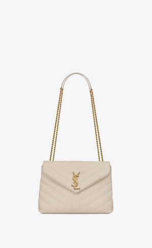 YSL Loulou Small Chain Bag In Gesteppt "Y" Leder Blanc Vintage | 70416-FKUO