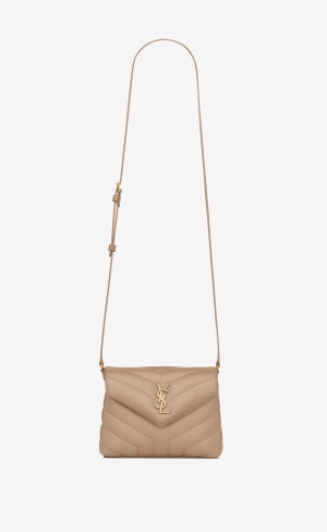 YSL Loulou Toy Riemen Bag In Gesteppt "Y" Leder Dunkelbeige | 85201-QWJN