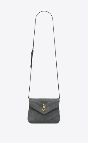 YSL Loulou Toy Riemen Bag In "Y" Gesteppt Wildleder And Smooth Leder Storm | 43269-FPCA